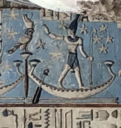 Osiris and Horus on the solar barque, Dendera Temple